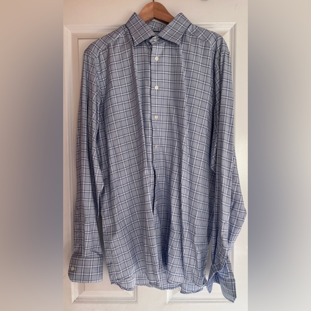 Eton Men's Light Blue Plaid Dress Shirt